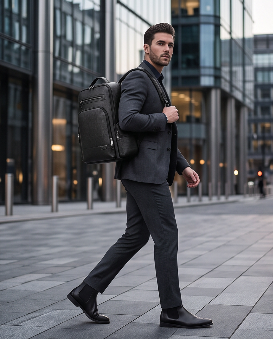 Q-THUNDER Genuine Leather Backpack – Large Capacity, USB Charging, TSA Lay-Flat & Ergonomic Straps