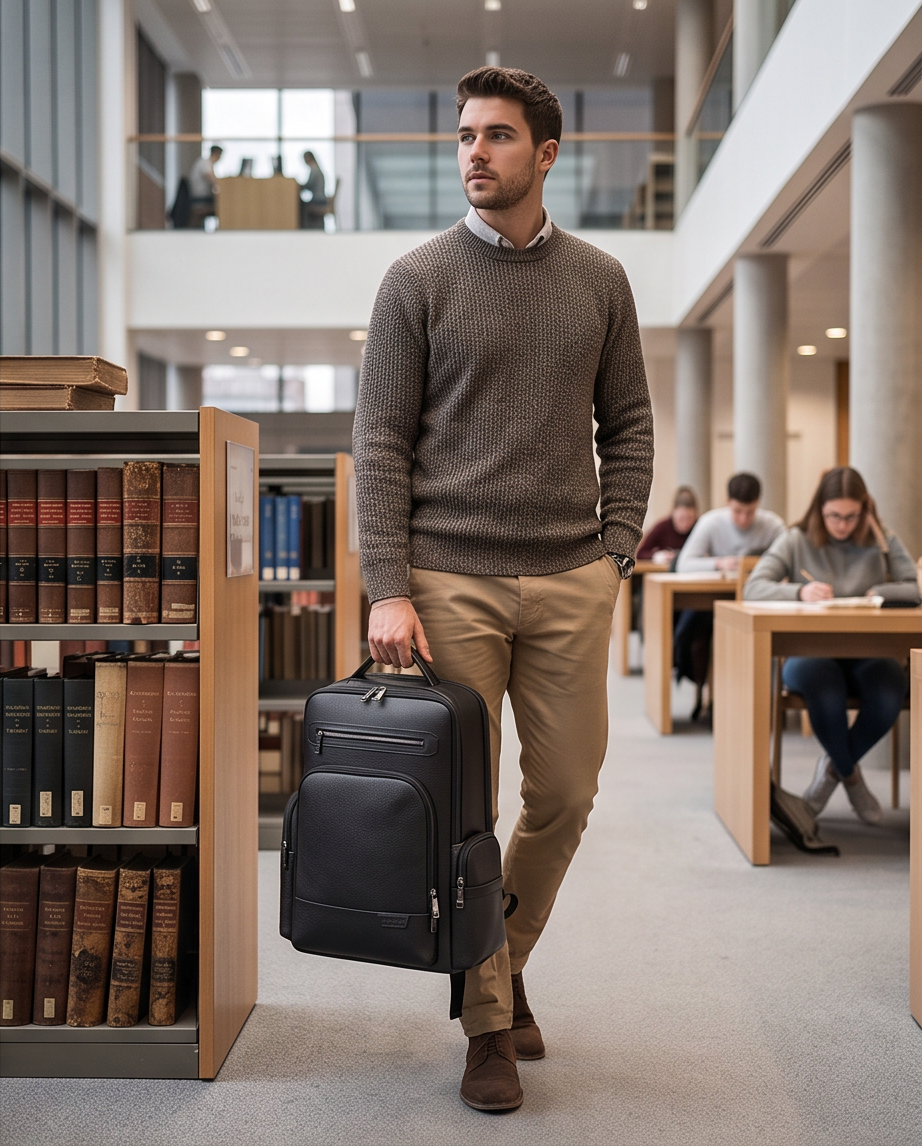 Q-THUNDER Genuine Leather Backpack – Large Capacity, USB Charging, TSA Lay-Flat & Ergonomic Straps