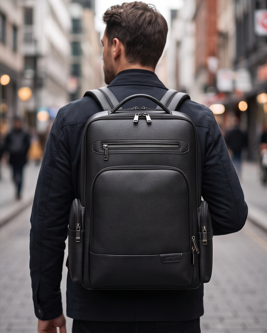 Q-THUNDER Genuine Leather Backpack – Large Capacity, USB Charging, TSA Lay-Flat & Ergonomic Straps