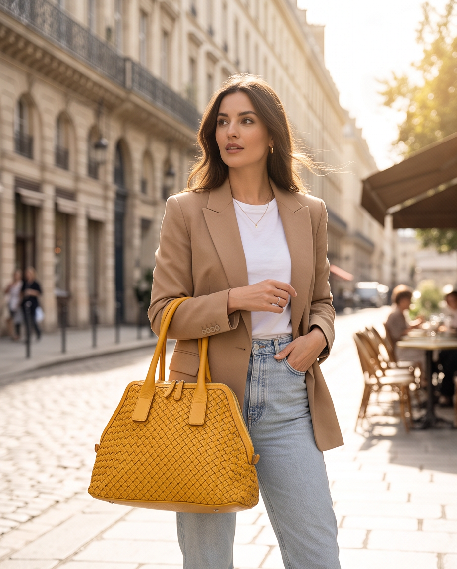 Q-VITA Braided Calfskin Handbag – Hand-Braided Italian Leather, Crossbody & Top Handle