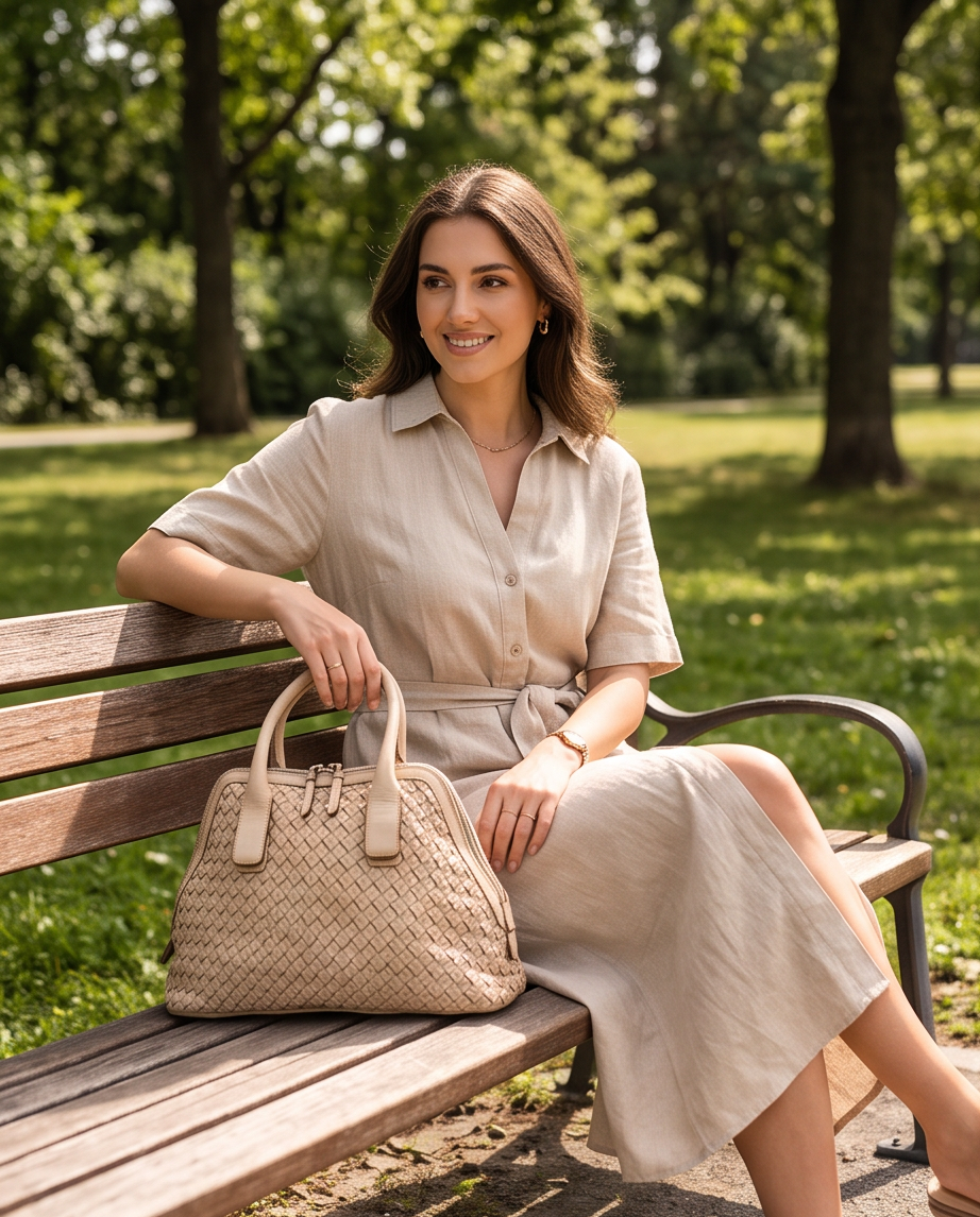 Q-VITA Braided Calfskin Handbag – Hand-Braided Italian Leather, Crossbody & Top Handle