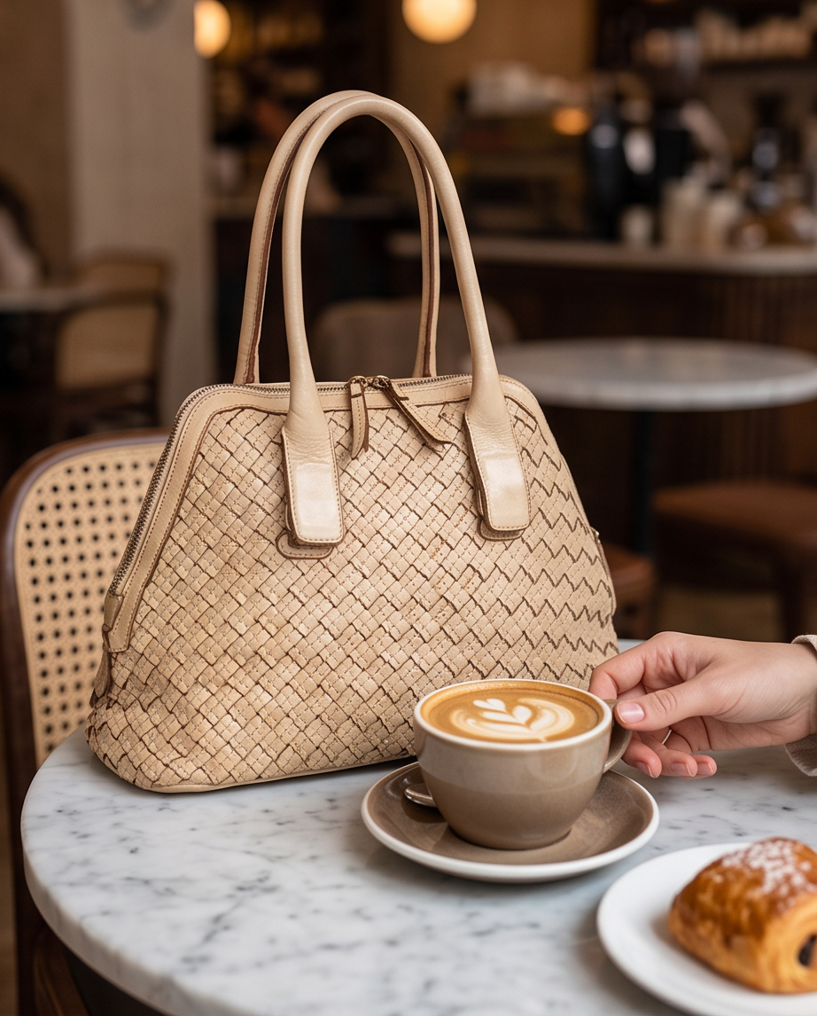 Q-VITA Braided Calfskin Handbag – Hand-Braided Italian Leather, Crossbody & Top Handle