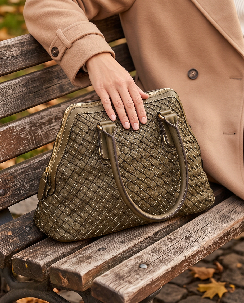 Q-VITA Braided Calfskin Handbag – Hand-Braided Italian Leather, Crossbody & Top Handle