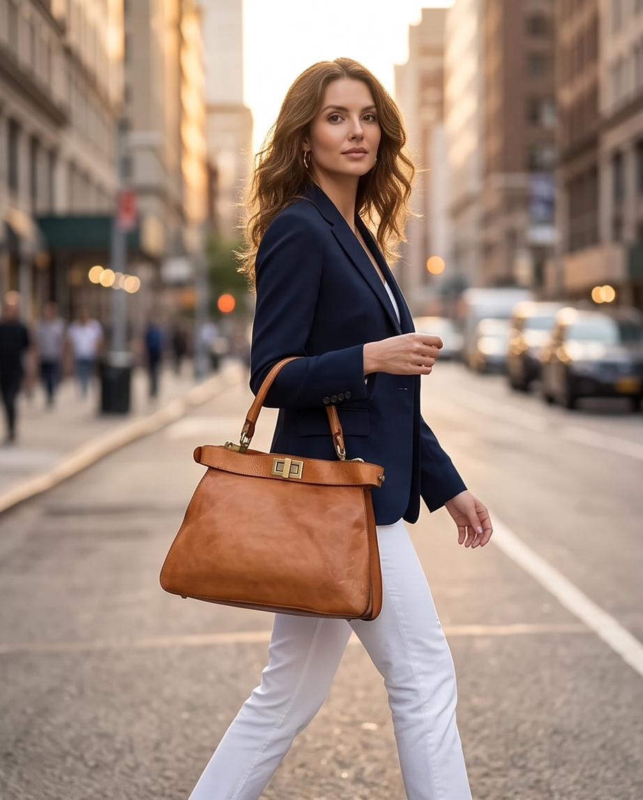 Q-GOLDEN Vintage Smooth Calfskin Bag – Double Compartment, Italian Leather & Adjustable Strap
