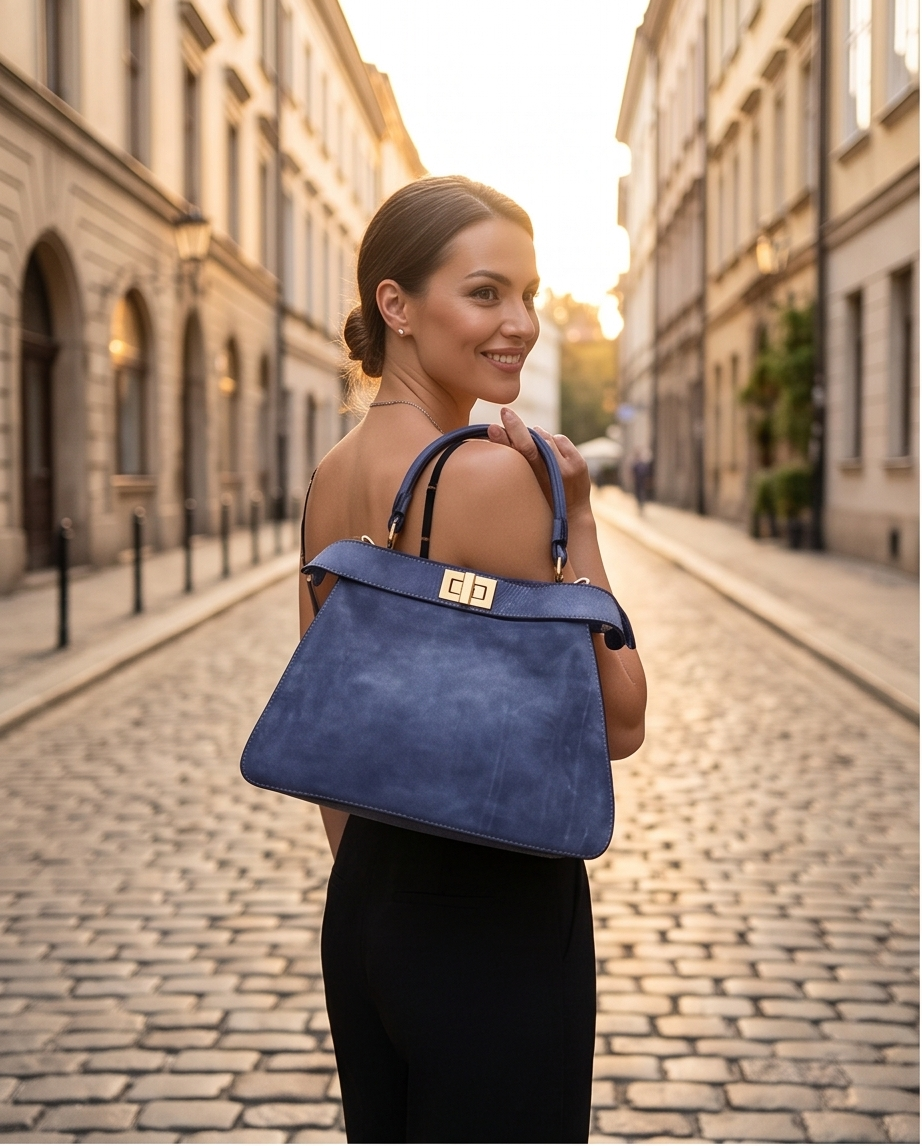 Q-GOLDEN Vintage Smooth Calfskin Bag – Double Compartment, Italian Leather & Adjustable Strap
