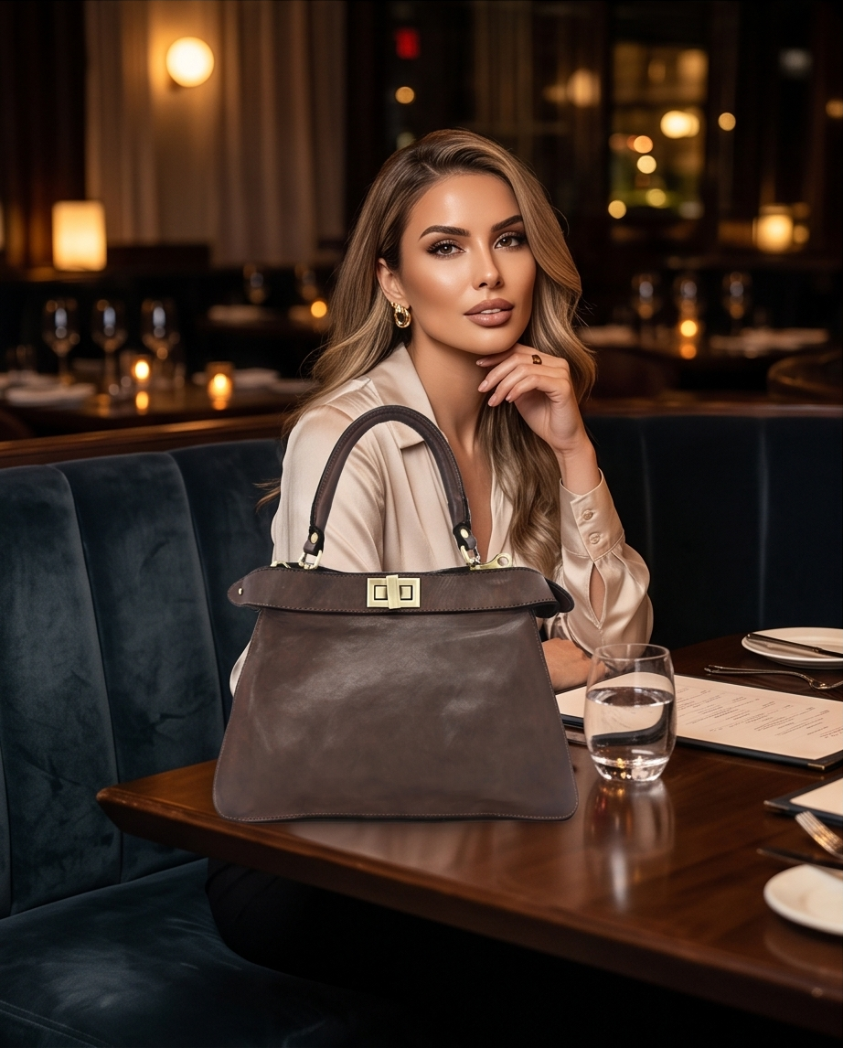 Q-GOLDEN Vintage Smooth Calfskin Bag – Double Compartment, Italian Leather & Adjustable Strap