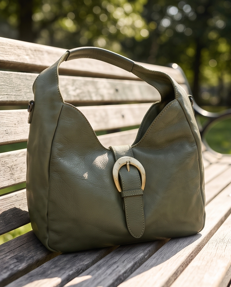 Q-WALK Vintage Smooth Calfskin Bag – Large, Italian Leather, Zip & Buckle Closure