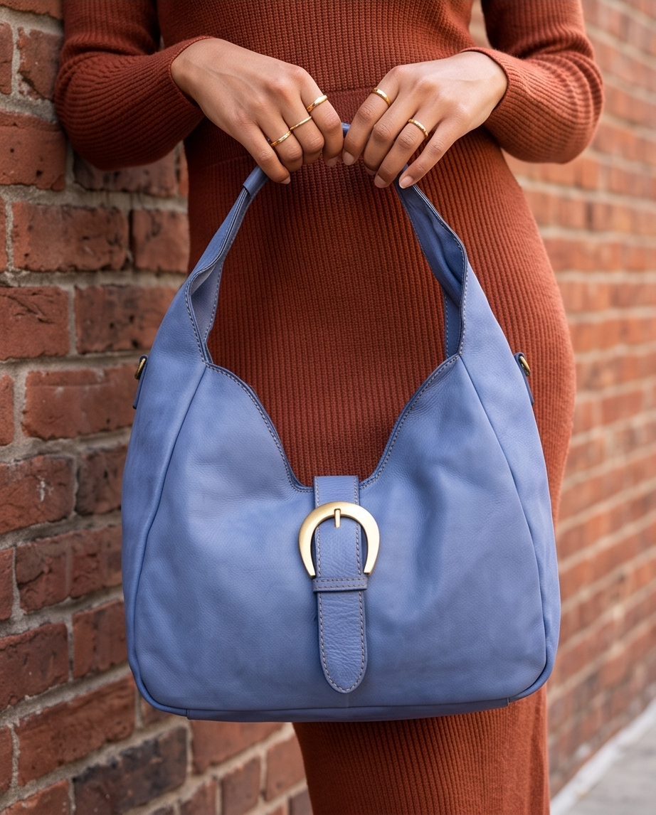 Q-WALK Vintage Smooth Calfskin Bag – Large, Italian Leather, Zip & Buckle Closure