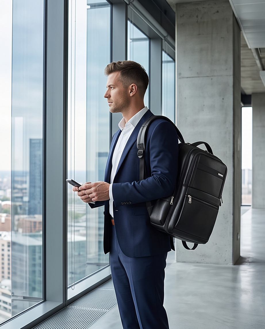 Q-DOMINIUM Genuine Leather Backpack – USB Charging, TSA Lay-Flat & Thickened Ergonomic Straps