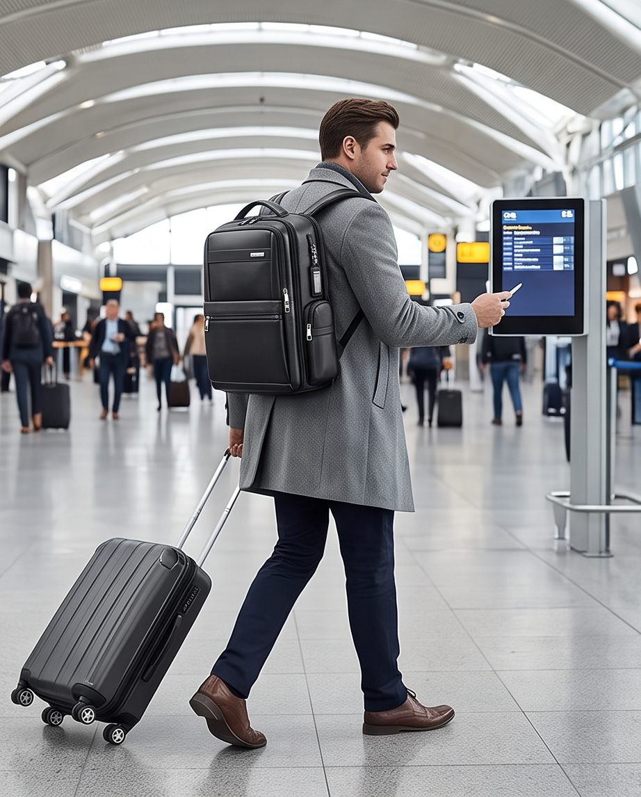 Q-DOMINIUM Genuine Leather Backpack – USB Charging, TSA Lay-Flat & Thickened Ergonomic Straps