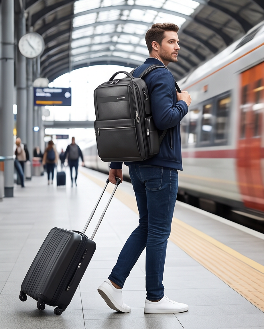 Q-DOMINIUM Genuine Leather Backpack – USB Charging, TSA Lay-Flat & Thickened Ergonomic Straps
