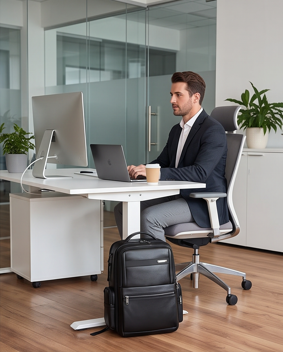 Q-DOMINIUM Genuine Leather Backpack – USB Charging, TSA Lay-Flat & Thickened Ergonomic Straps