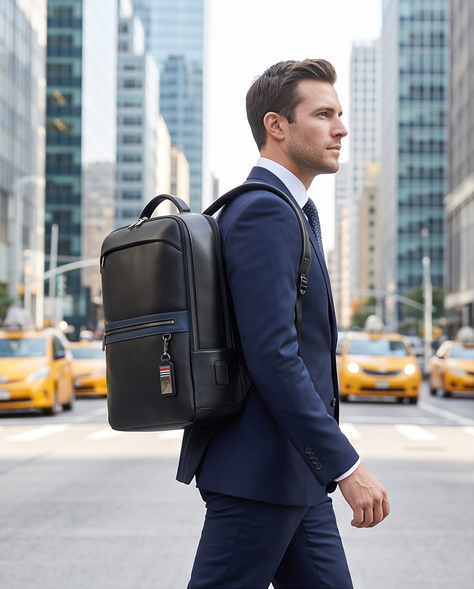 Q-FURIOUS Genuine Leather Backpack – Anti-Theft, USB Charging, TSA Lay-Flat & Credit Card Slots