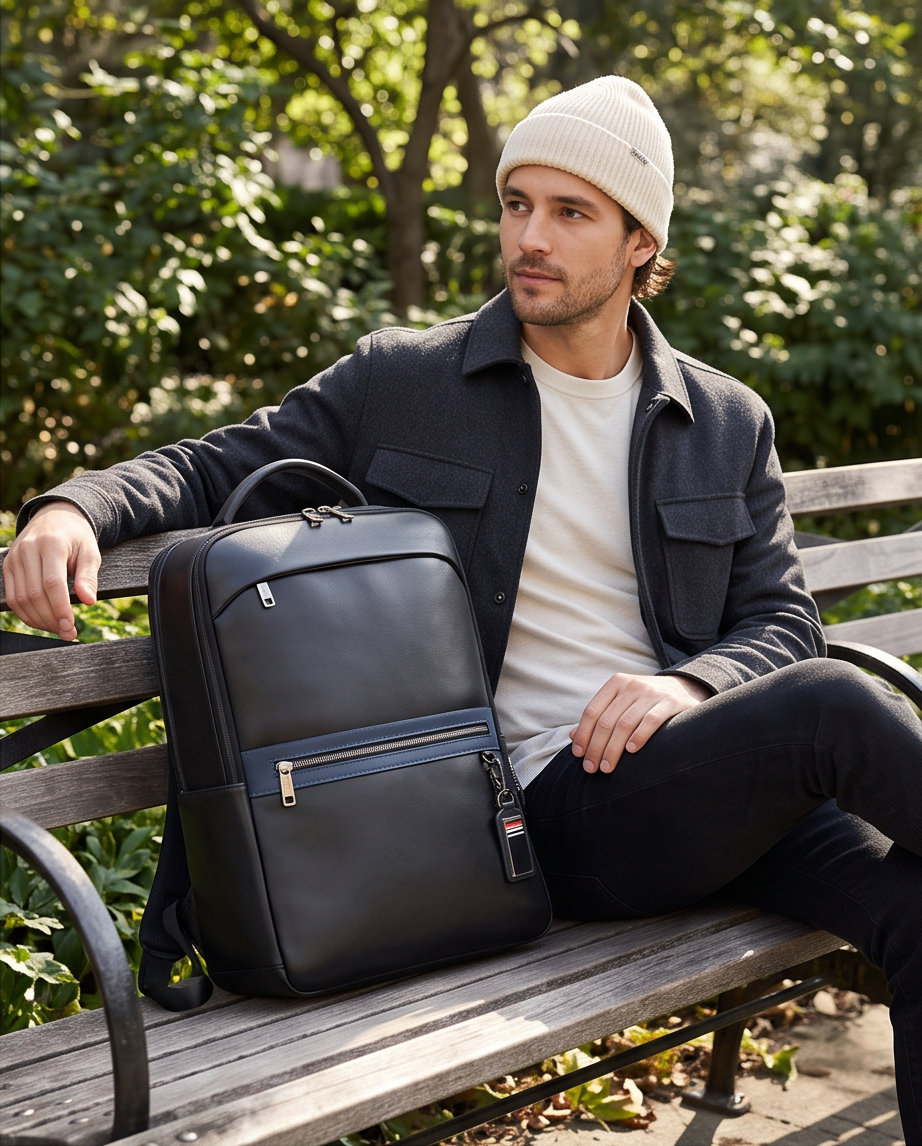 Q-FURIOUS Genuine Leather Backpack – Anti-Theft, USB Charging, TSA Lay-Flat & Credit Card Slots