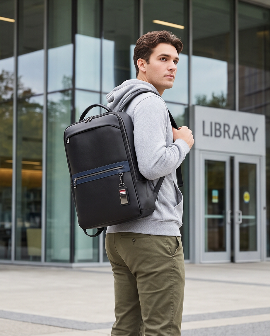 Q-FURIOUS Genuine Leather Backpack – Anti-Theft, USB Charging, TSA Lay-Flat & Credit Card Slots