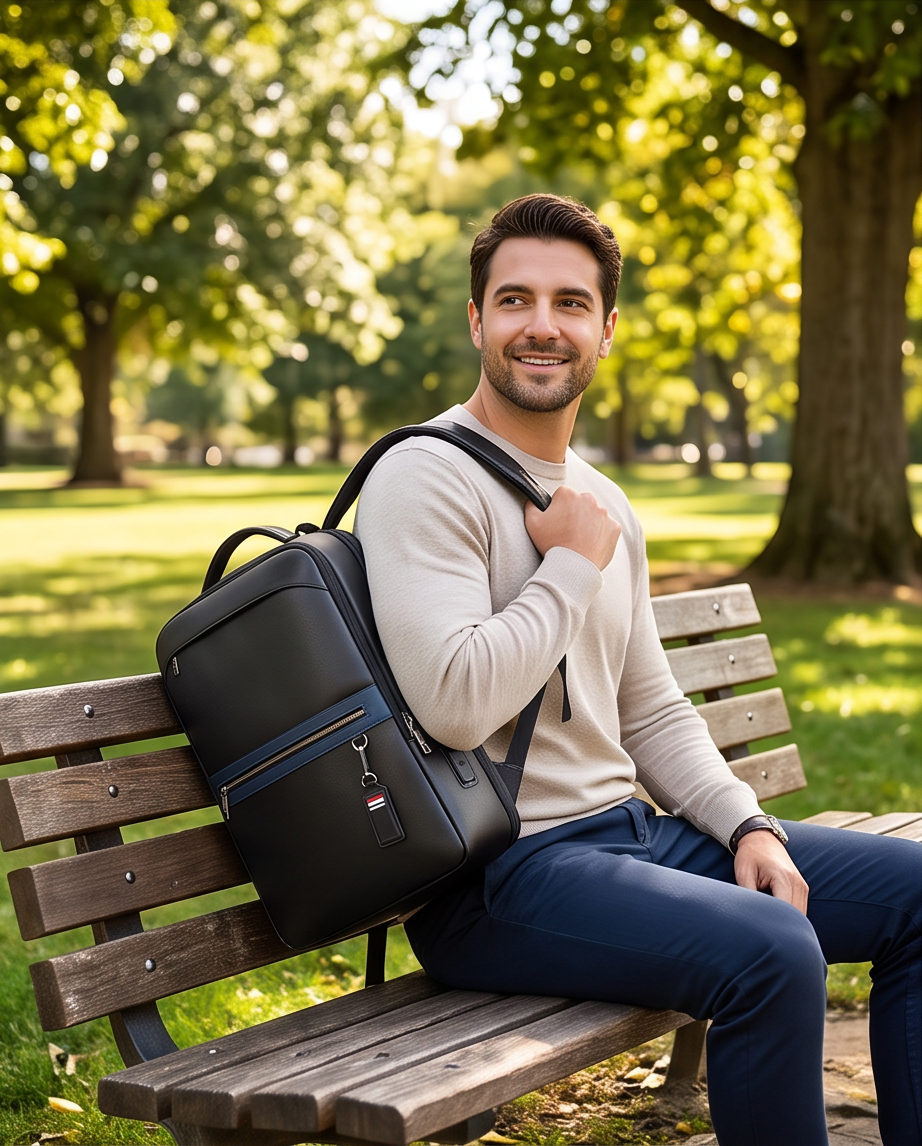 Q-FURIOUS Genuine Leather Backpack – Anti-Theft, USB Charging, TSA Lay-Flat & Credit Card Slots