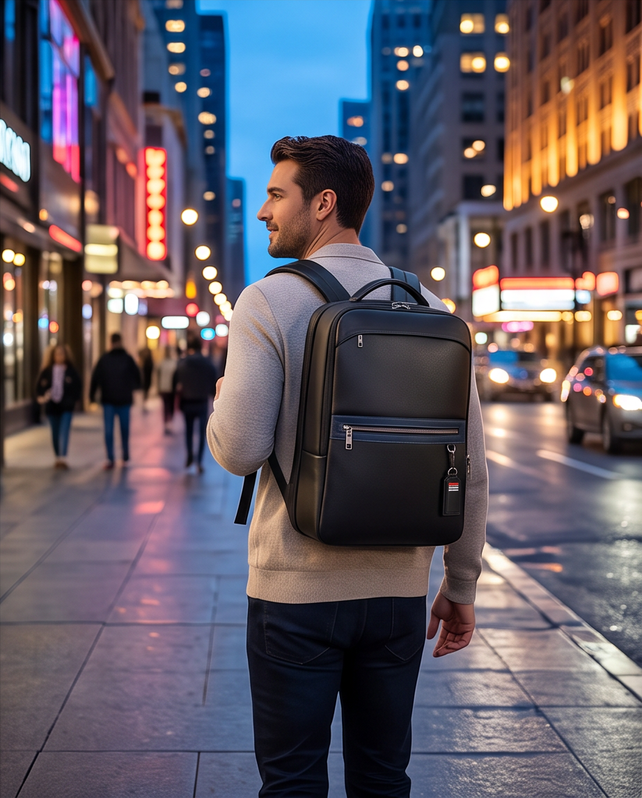 Q-FURIOUS Genuine Leather Backpack – Anti-Theft, USB Charging, TSA Lay-Flat & Credit Card Slots