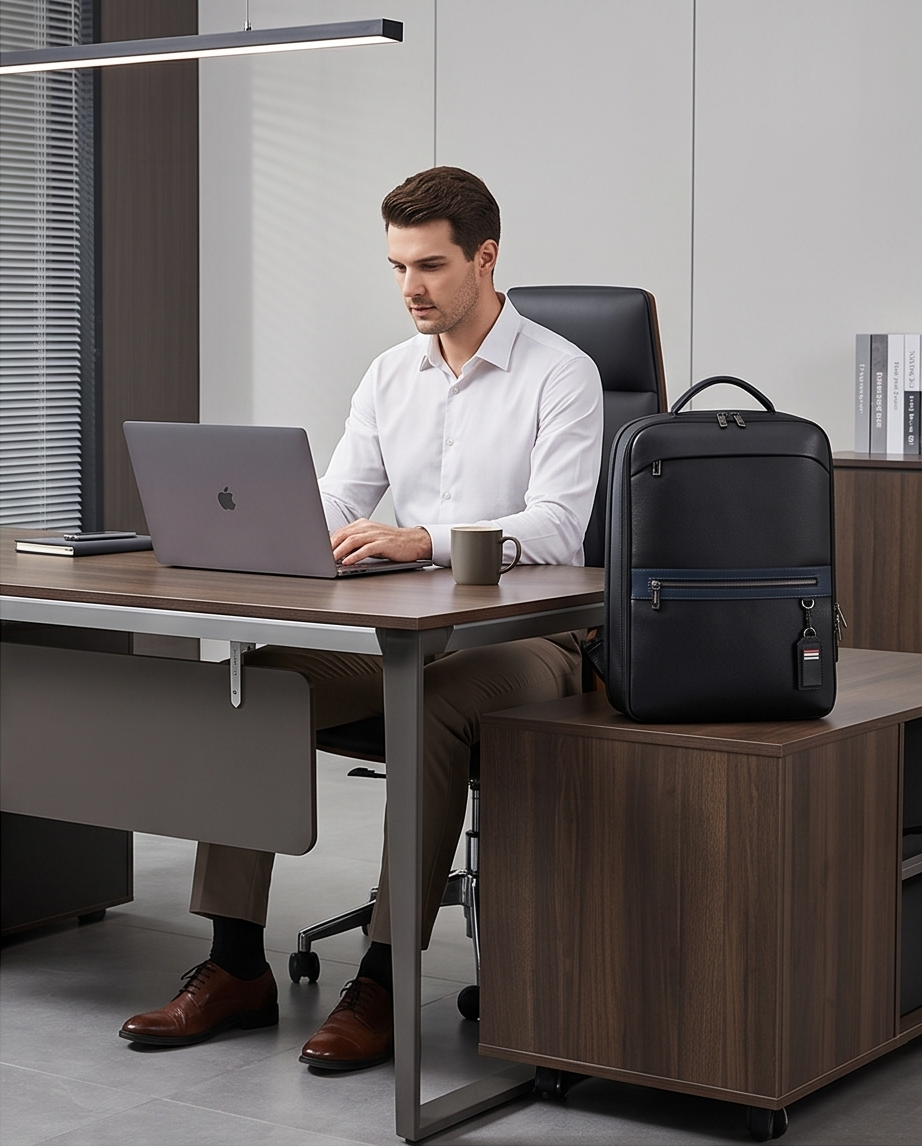 Q-FURIOUS Genuine Leather Backpack – Anti-Theft, USB Charging, TSA Lay-Flat & Credit Card Slots