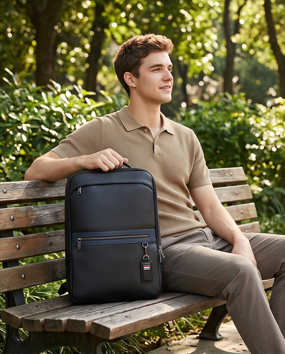 Q-FURIOUS Genuine Leather Backpack – Anti-Theft, USB Charging, TSA Lay-Flat & Credit Card Slots