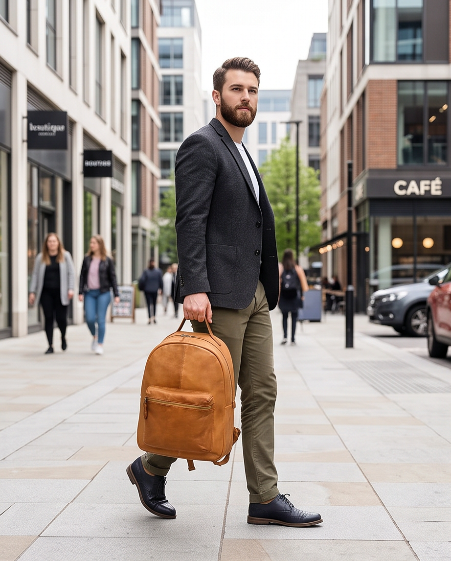 Q-ALPHA Large Vintage Calfskin Backpack – Italian Leather, Brass Hardware & Ergonomic Design