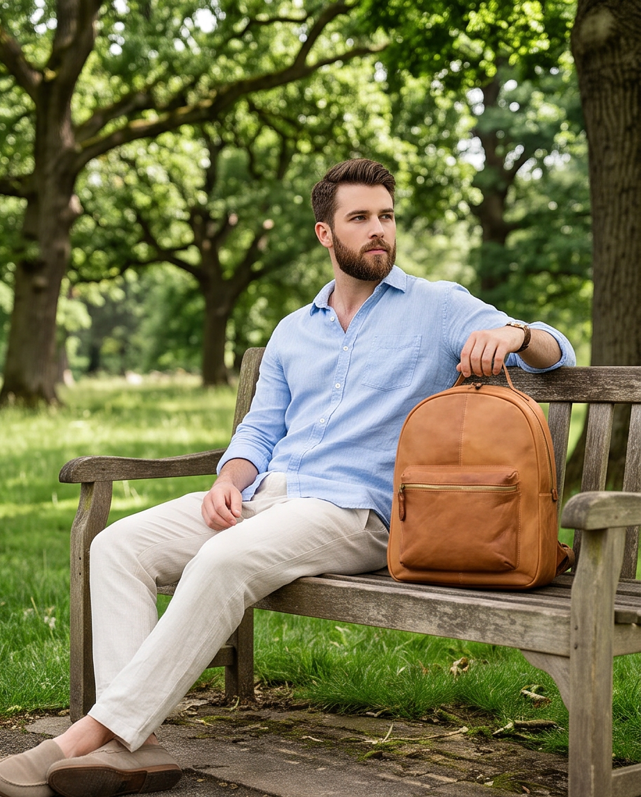 Q-ALPHA Large Vintage Calfskin Backpack – Italian Leather, Brass Hardware & Ergonomic Design