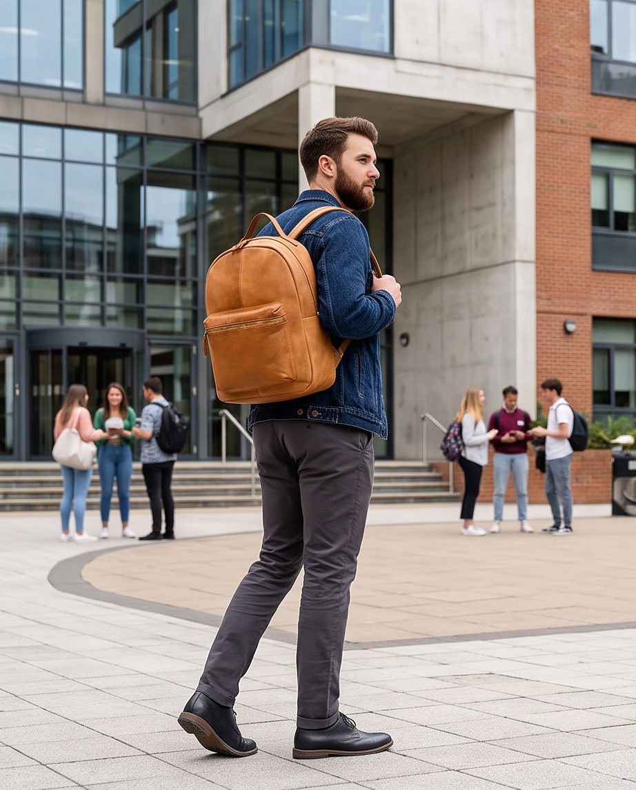 Q-ALPHA Large Vintage Calfskin Backpack – Italian Leather, Brass Hardware & Ergonomic Design