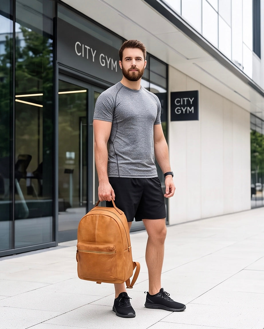Q-ALPHA Large Vintage Calfskin Backpack – Italian Leather, Brass Hardware & Ergonomic Design