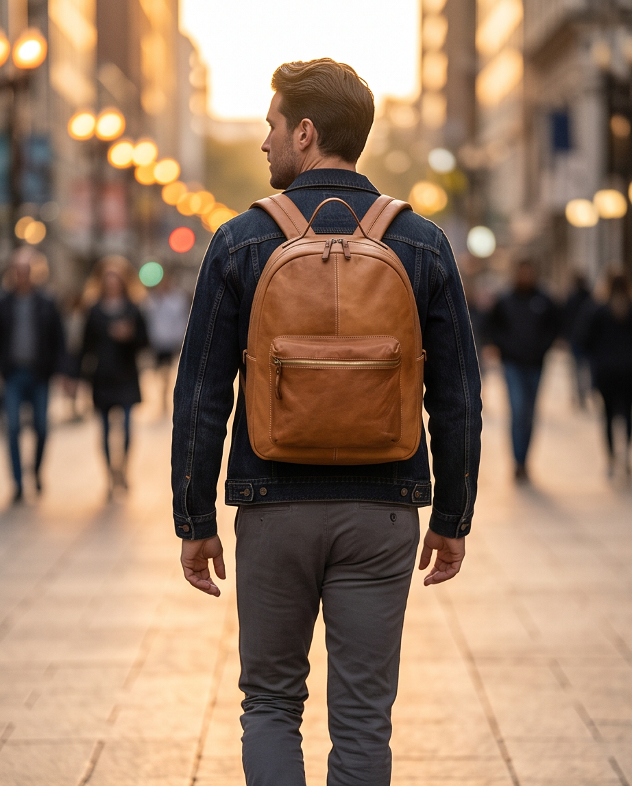 Q-ALPHA Large Vintage Calfskin Backpack – Italian Leather, Brass Hardware & Ergonomic Design