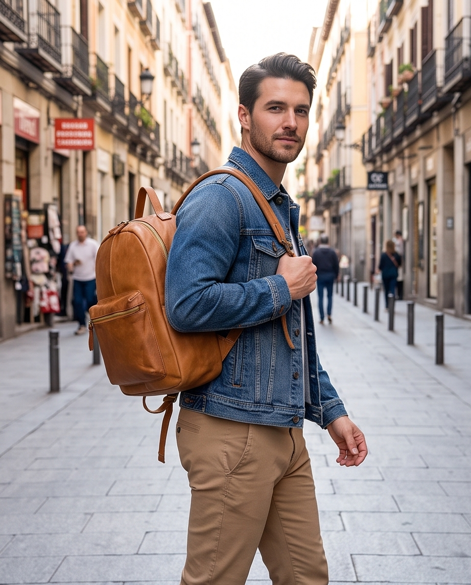 Q-ALPHA Large Vintage Calfskin Backpack – Italian Leather, Brass Hardware & Ergonomic Design