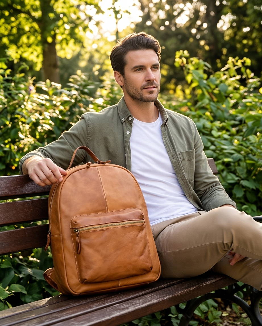 Q-ALPHA Large Vintage Calfskin Backpack – Italian Leather, Brass Hardware & Ergonomic Design