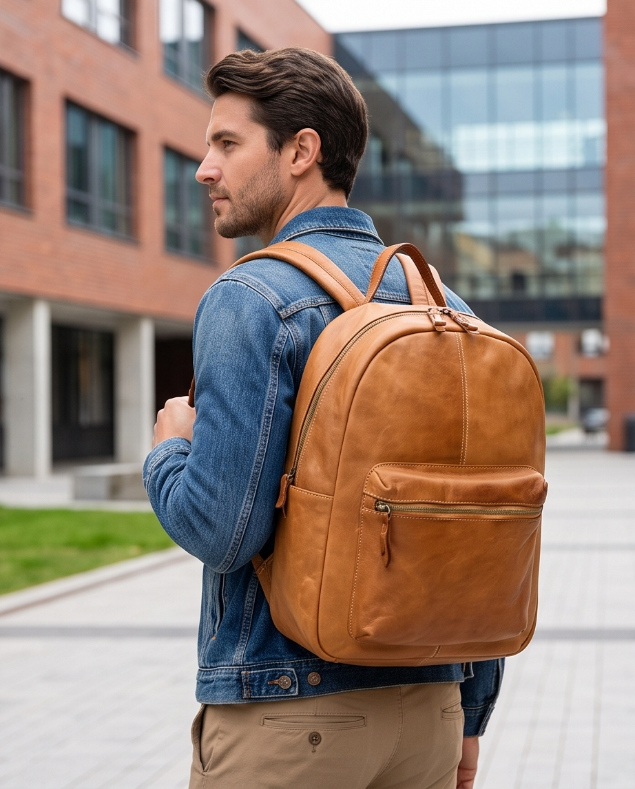 Q-ALPHA Large Vintage Calfskin Backpack – Italian Leather, Brass Hardware & Ergonomic Design