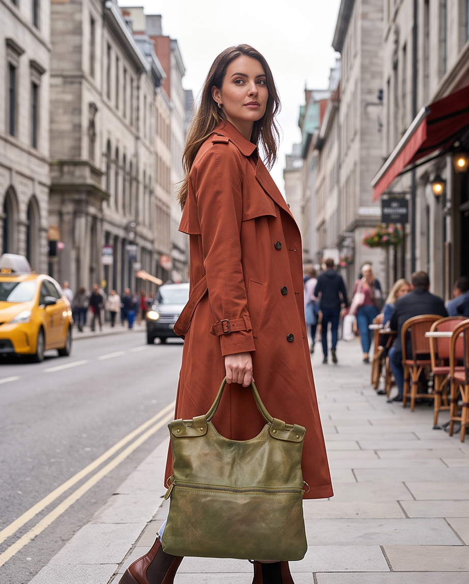 Q-LYRIC Vintage Calfskin Shoulder Bag – Foldable Italian Leather, Top Handles & Crossbody Strap
