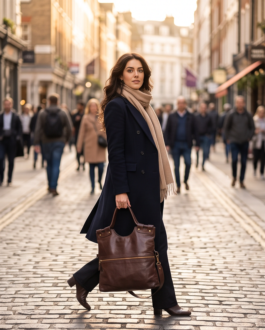 Q-LYRIC Vintage Calfskin Shoulder Bag – Foldable Italian Leather, Top Handles & Crossbody Strap