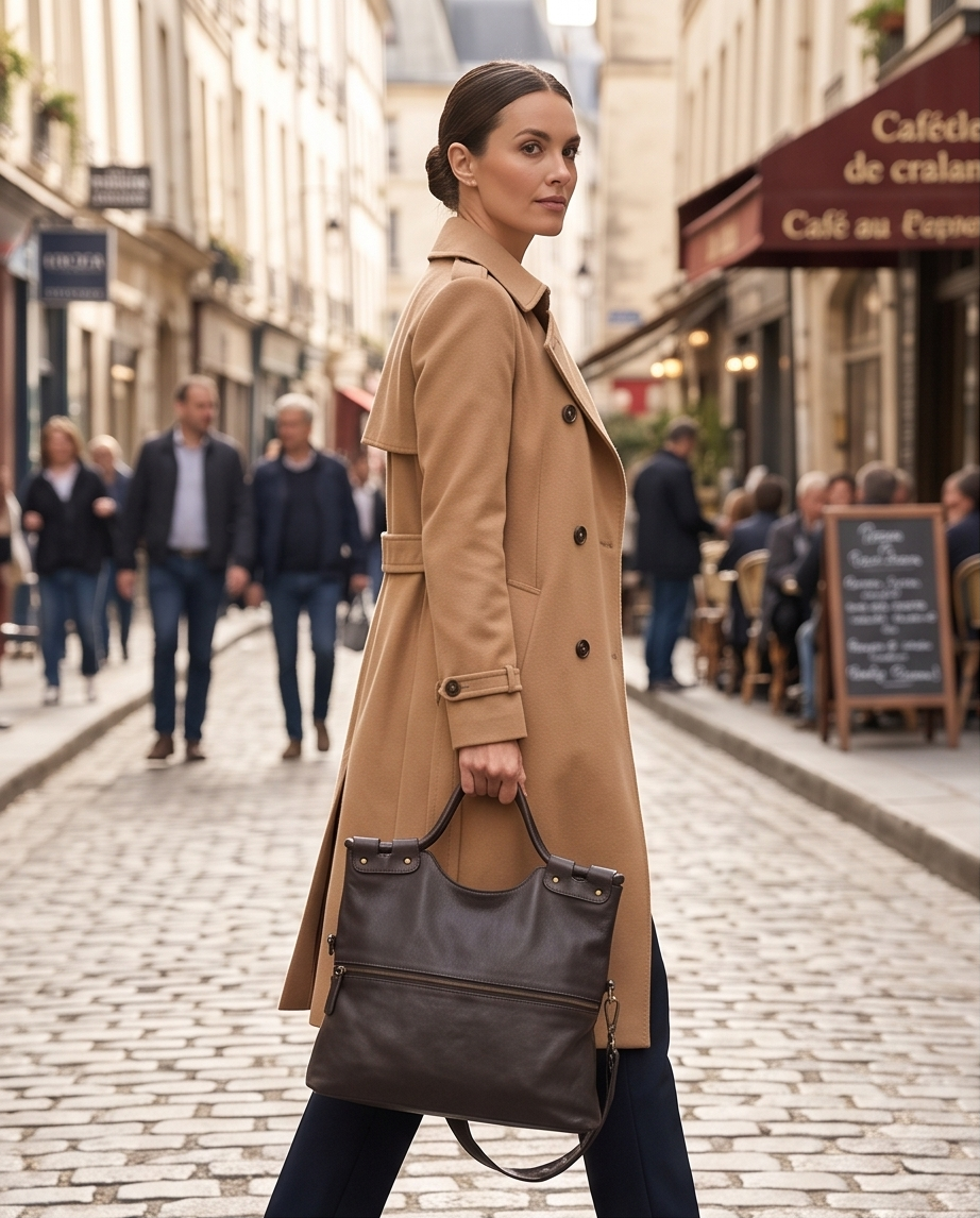 Q-LYRIC Vintage Calfskin Shoulder Bag – Foldable Italian Leather, Top Handles & Crossbody Strap
