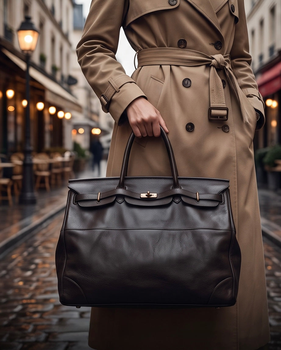 Q-BELORA Unisex Italian Leather Travel Duffel Bag – Full-Grain Calfskin & Brass Buckle