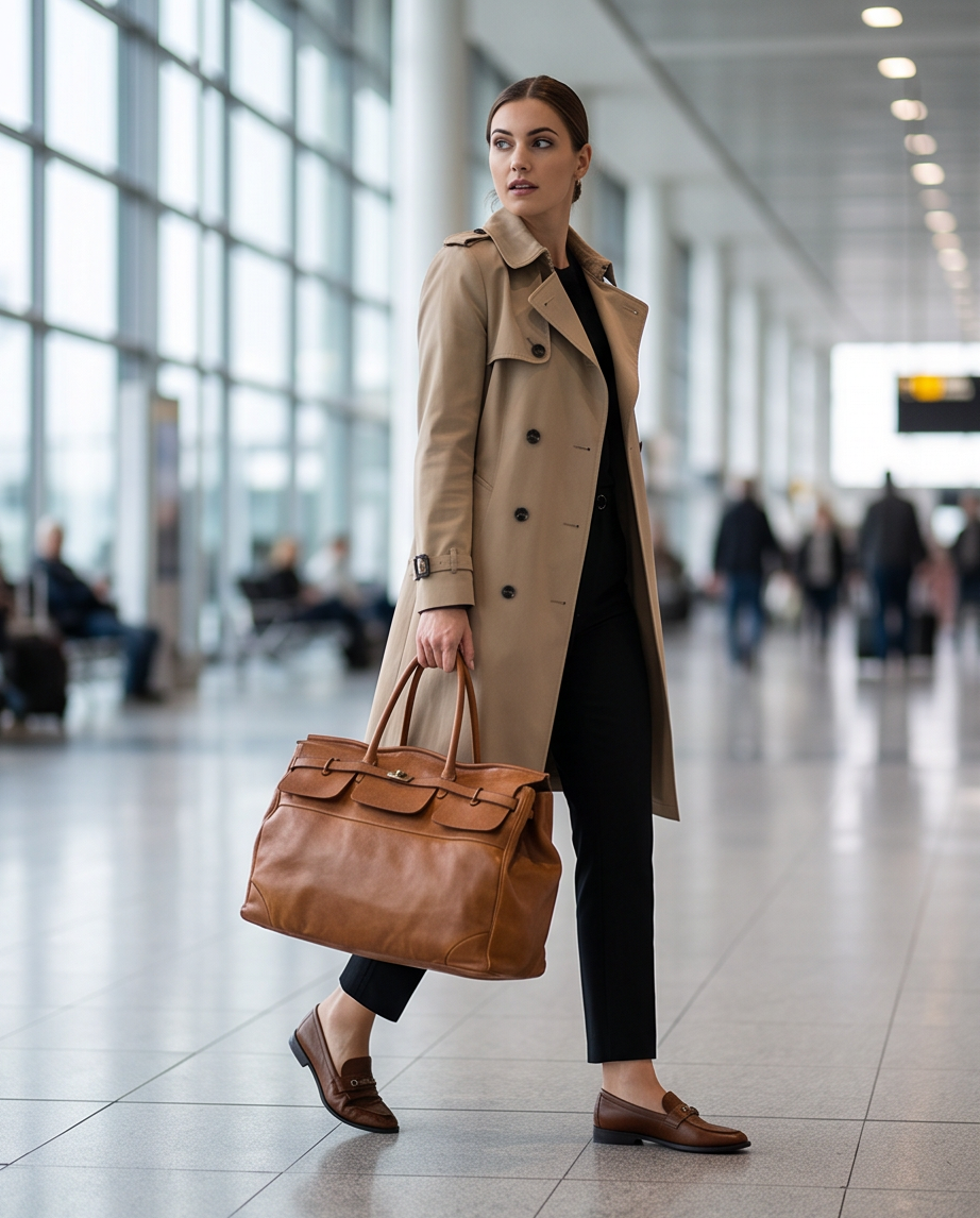 Q-BELORA Unisex Italian Leather Travel Duffel Bag – Full-Grain Calfskin & Brass Buckle