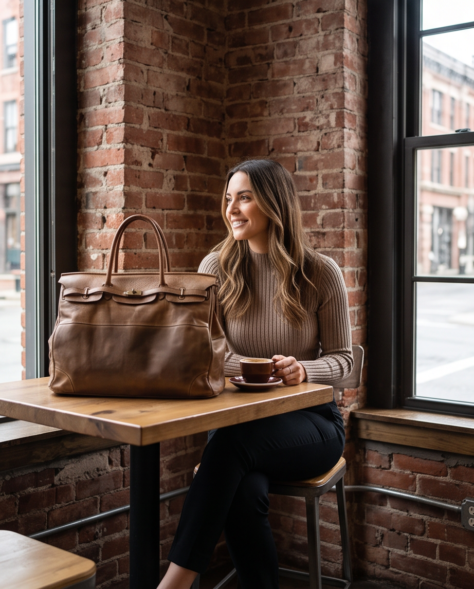 Q-BELORA Unisex Italian Leather Travel Duffel Bag – Full-Grain Calfskin & Brass Buckle