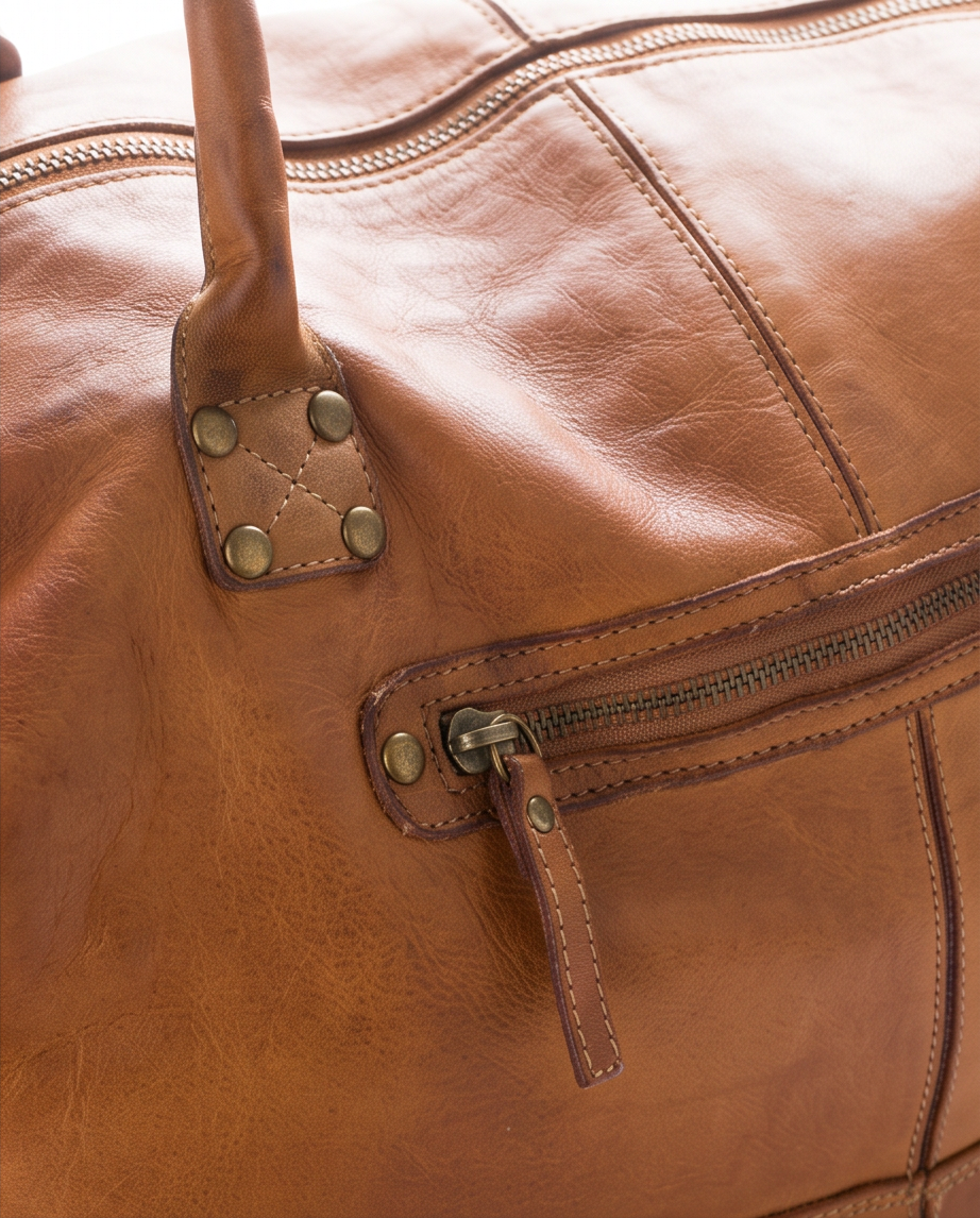 Q-ETERNA Italian Leather Duffel Bag – Full-Grain Calfskin, Foldable & Water-Resistant
