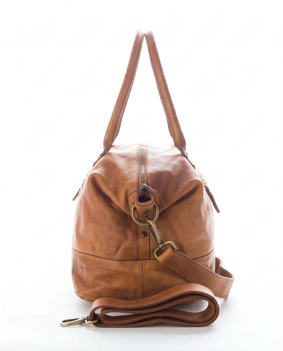 Q-ETERNA Italian Leather Duffel Bag – Full-Grain Calfskin, Foldable & Water-Resistant