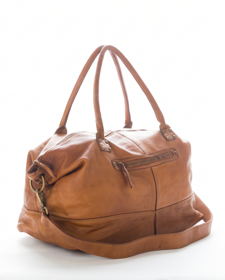 Q-ETERNA Italian Leather Duffel Bag – Full-Grain Calfskin, Foldable & Water-Resistant