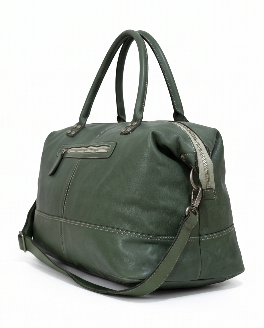 Q-ETERNA Italian Leather Duffel Bag – Full-Grain Calfskin, Foldable & Water-Resistant