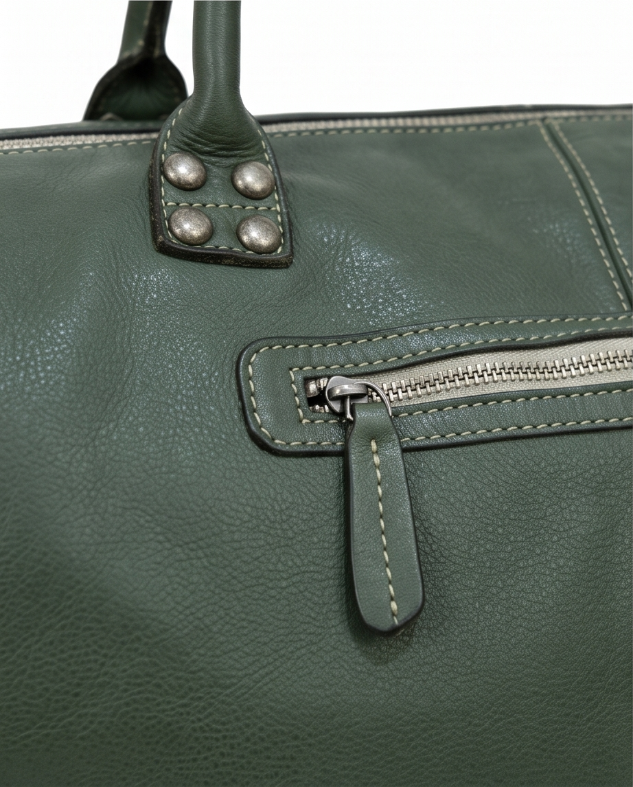 Q-ETERNA Italian Leather Duffel Bag – Full-Grain Calfskin, Foldable & Water-Resistant