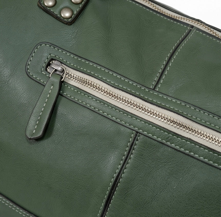Q-ETERNA Italian Leather Duffel Bag – Full-Grain Calfskin, Foldable & Water-Resistant