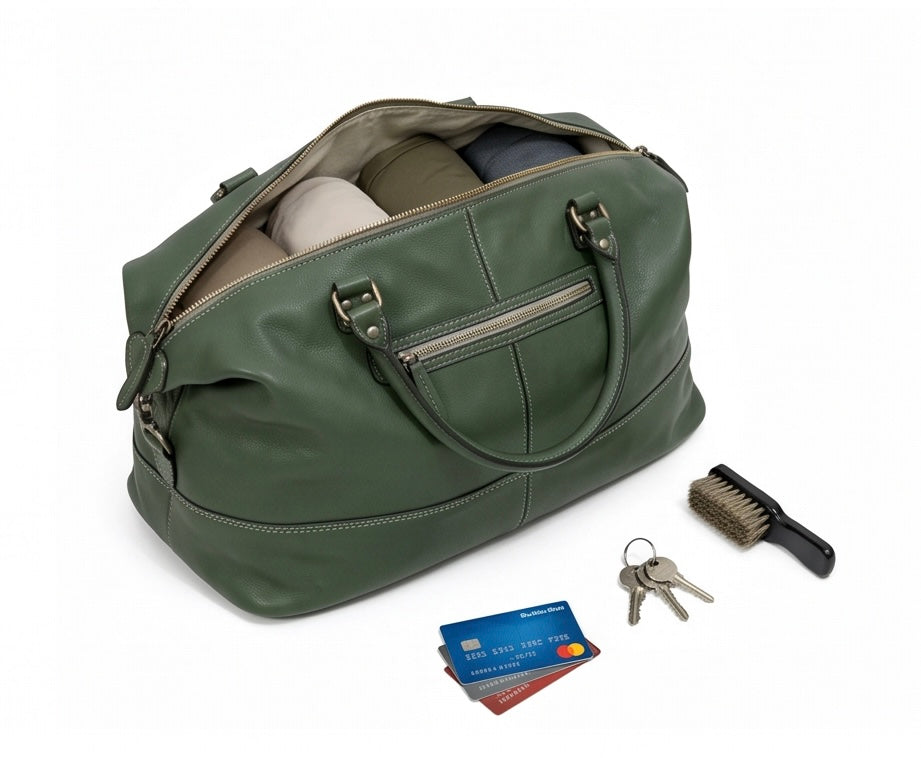 Q-ETERNA Italian Leather Duffel Bag – Full-Grain Calfskin, Foldable & Water-Resistant