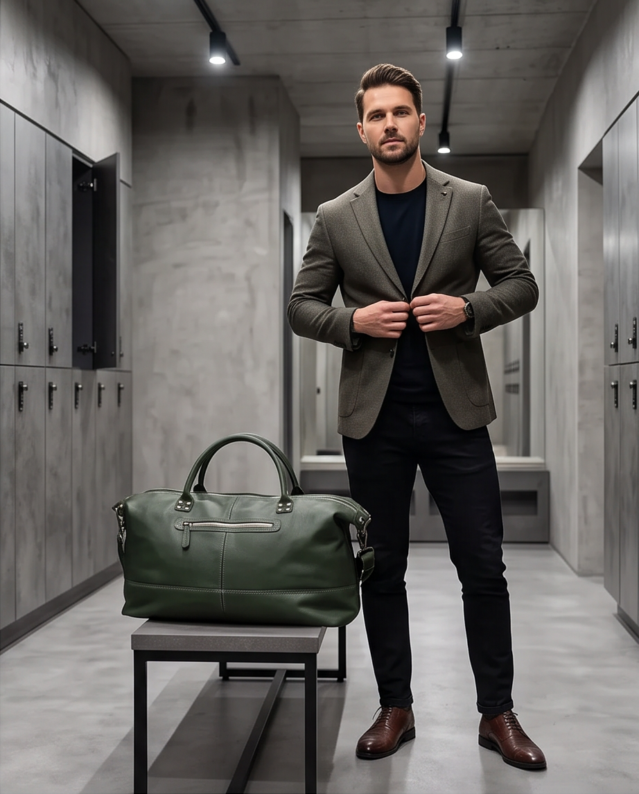 Q-ETERNA Italian Leather Duffel Bag – Full-Grain Calfskin, Foldable & Water-Resistant