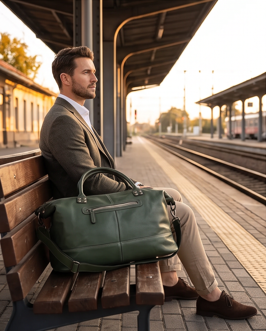 Q-ETERNA Italian Leather Duffel Bag – Full-Grain Calfskin, Foldable & Water-Resistant
