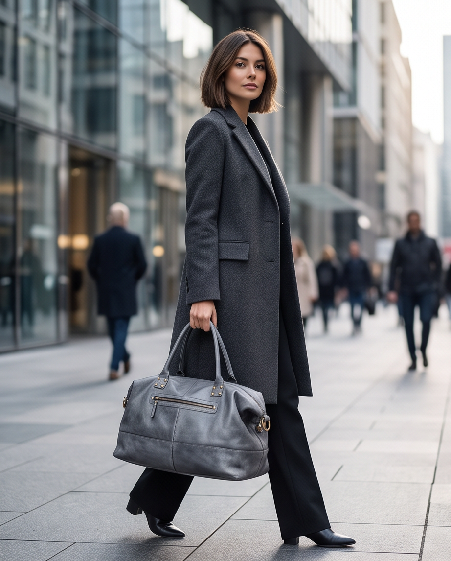 Q-ETERNA Italian Leather Duffel Bag – Full-Grain Calfskin, Foldable & Water-Resistant