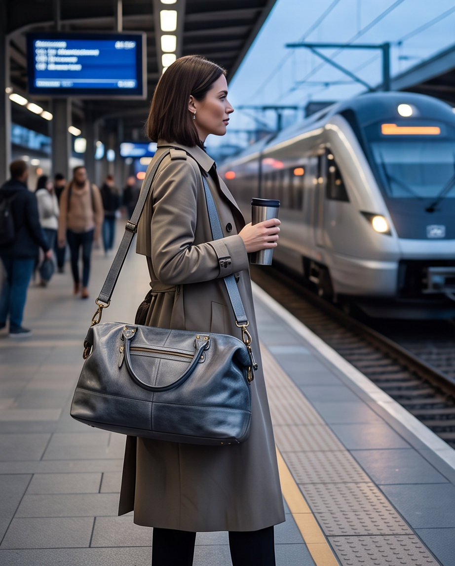 Q-ETERNA Italian Leather Duffel Bag – Full-Grain Calfskin, Foldable & Water-Resistant