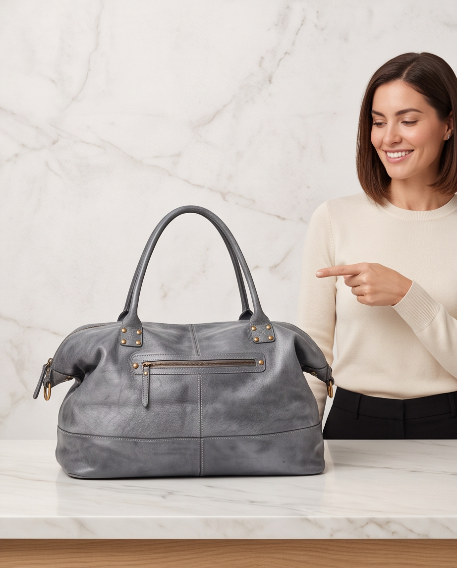 Q-ETERNA Italian Leather Duffel Bag – Full-Grain Calfskin, Foldable & Water-Resistant