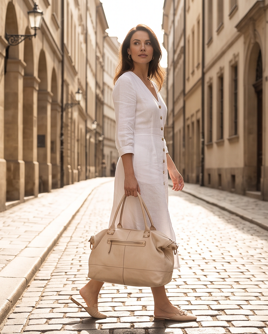 Q-ETERNA Italian Leather Duffel Bag – Full-Grain Calfskin, Foldable & Water-Resistant